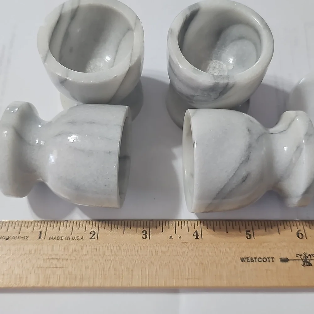 MARBLE White and Gray Veined Vintage Marble Egg Cup Set with Decorative Lid